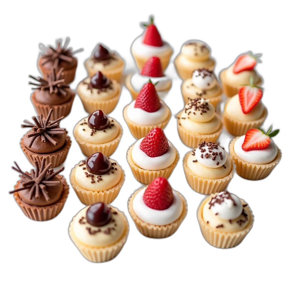 food, 3d render, photorealistic, collection, miniature, desserts, displayed, white transparent PNG cut-out
