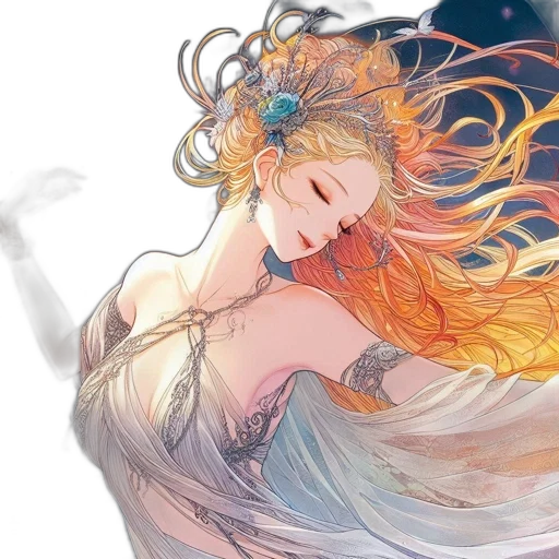 dress, crown, dragon, sword, fantasy art, concept art, watercolor, anime transparent PNG cut-out