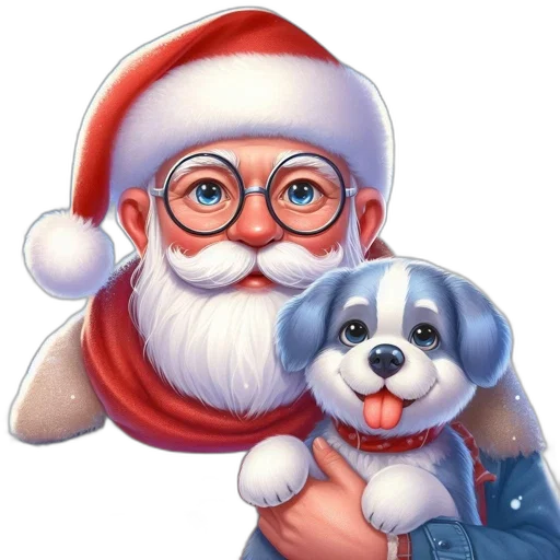 photorealistic, oil painting, cartoon, pixel art, santa, claus, shares, lighthearted transparent PNG cut-out