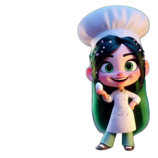 staff, food, 3d render, concept art, cartoon, young, woman, chef transparent PNG cut-out