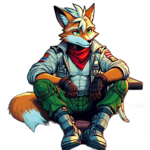 jacket, staff, weapon, animal, pixel art, concept art, cyberpunk, comic book art transparent PNG cut-out