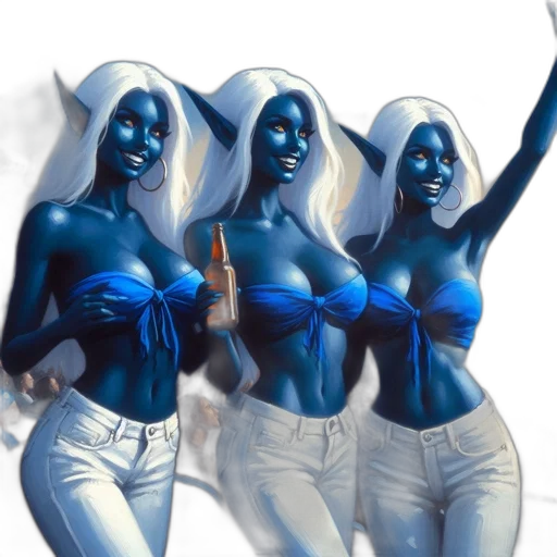 concept art, fantasy art, comic book art, 3d render, blue, three, blue-skinned, females transparent PNG cut-out