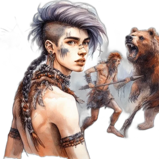 fantasy art, concept art, watercolor, cyberpunk, earth tones, young, individual, unconventional transparent PNG cut-out