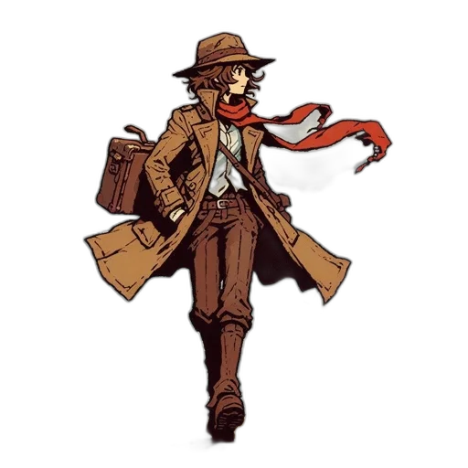 jacket, staff, hat, concept art, comic book art, pixel art, cartoon, red transparent PNG cut-out