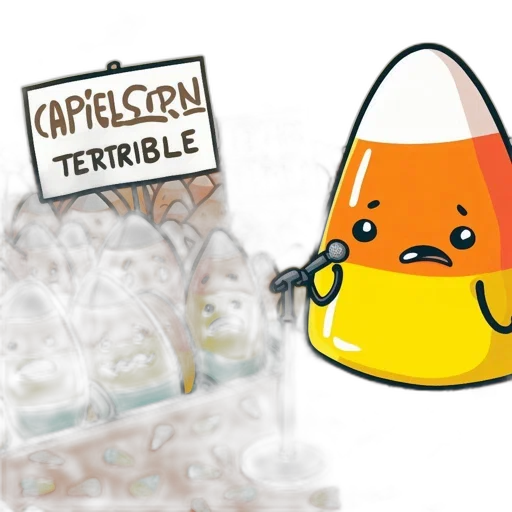 concept art, crowded, scene, dominated, anthropomorphic, candy, corns, one transparent PNG cut-out