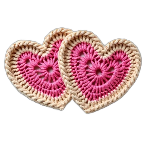 jewelry, flower, two, crocheted, heart-shaped, doilies, pink, center transparent PNG cut-out
