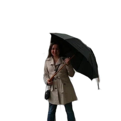 umbrella, jacket, staff, 3d render, photorealistic, concept art, rain, monochrome transparent PNG cut-out
