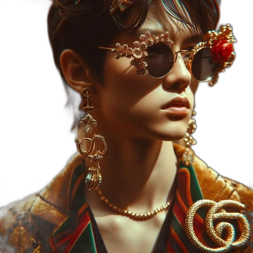 jewelry, face, crown, jacket, cyberpunk, concept art, photorealistic, fantasy art transparent PNG cut-out