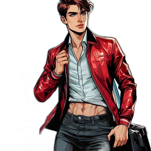 jacket, comic book art, concept art, cartoon, pixel art, red, urban, setting transparent PNG cut-out