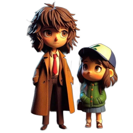 concept art, 3d render, photorealistic, cartoon, two, animated, characters, male transparent PNG cut-out