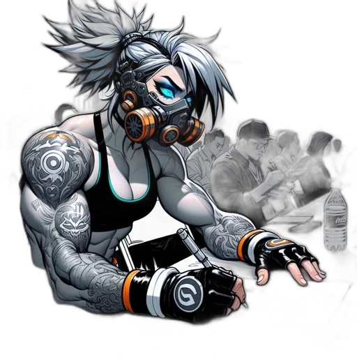 robot, mask, cyberpunk, concept art, comic book art, fantasy art, athletic, woman transparent PNG cut-out