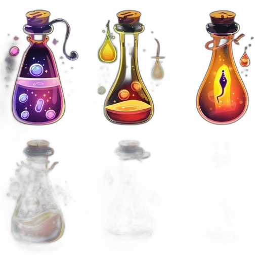 bottle, jewelry, concept art, fantasy art, 3d render, watercolor, colorful, six transparent PNG cut-out