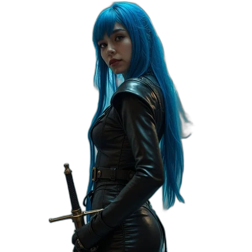 staff, weapon, sword, jacket, comic book art, concept art, cyberpunk, 3d render transparent PNG cut-out