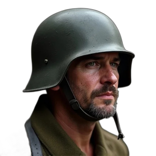 hat, face, weapon, photorealistic, concept art, 3d render, small, wwii transparent PNG cut-out
