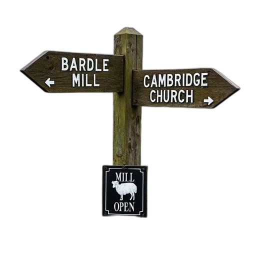 wooden, signpost, two, directional, signs, set, against, backdrop transparent PNG cut-out