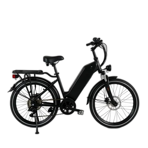 3d render, photorealistic, black, electric, bicycle, seat, handlebars, displayed transparent PNG cut-out