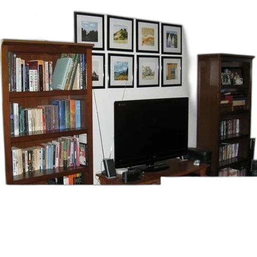 furniture, staff, photorealistic, earth tones, living, room, bookshelves, framed transparent PNG cut-out