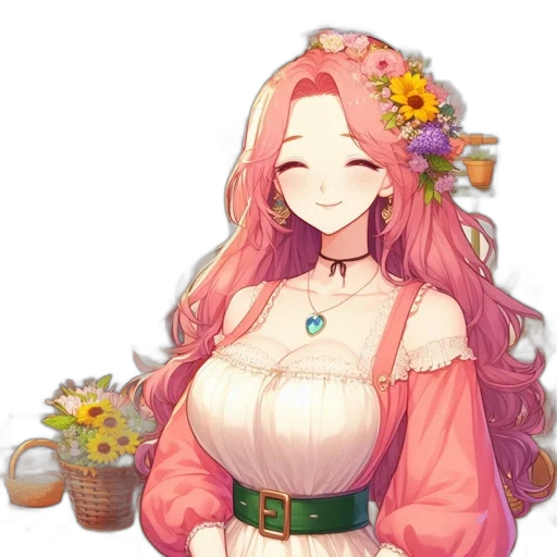 dress, flower, crown, jewelry, pixel art, fantasy art, anime, concept art transparent PNG cut-out