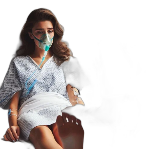 inside, hospital, room, patient, wears, gown, uses, oxygen transparent PNG cut-out