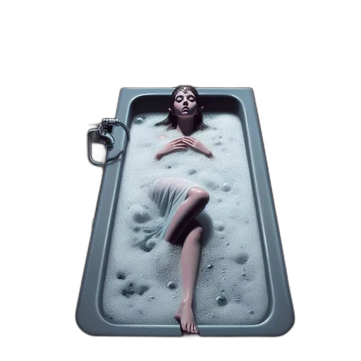 concept art, underwater, outer space, woman, white, dress, rests, amid transparent PNG cut-out