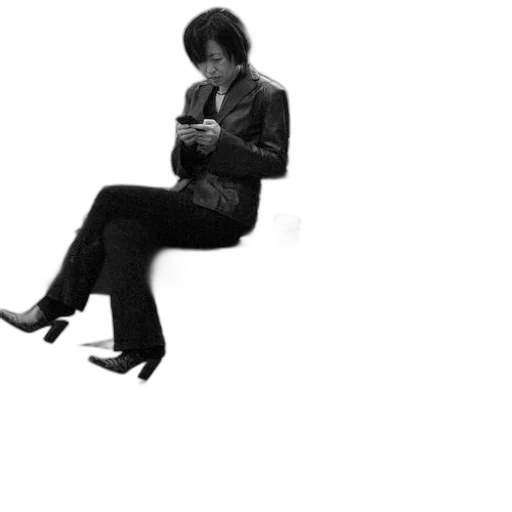 staff, shoes, jacket, woman, sits, bench, her, phone transparent PNG cut-out
