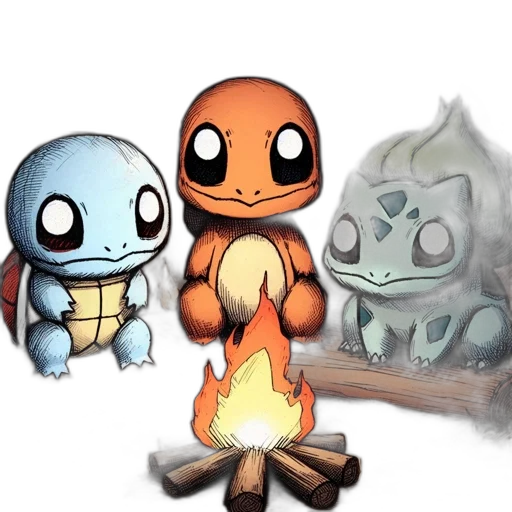 concept art, fantasy art, pixel art, 3d render, fire, three, animated, creatures transparent PNG cut-out