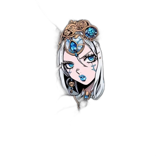 jewelry, crown, staff, face, anime, cartoon, fantasy art, pixel art transparent PNG cut-out