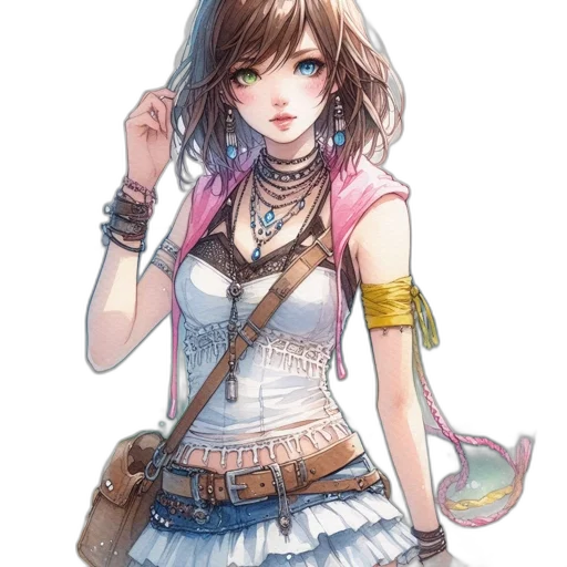 staff, dress, weapon, jewelry, concept art, fantasy art, watercolor, anime transparent PNG cut-out