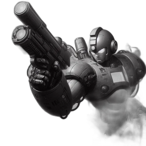 robot, weapon, staff, concept art, pencil sketch, cyberpunk, photorealistic, futuristic transparent PNG cut-out