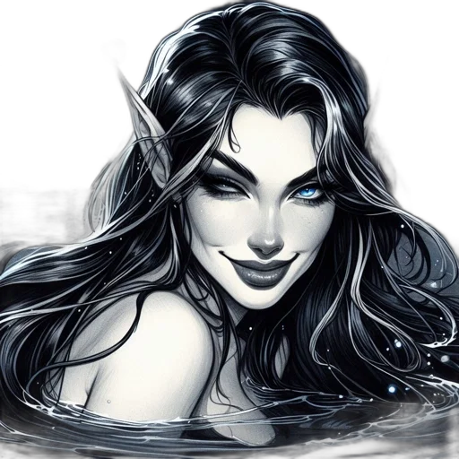 face, fantasy art, comic book art, photorealistic, pencil sketch, underwater, image, ethereal transparent PNG cut-out