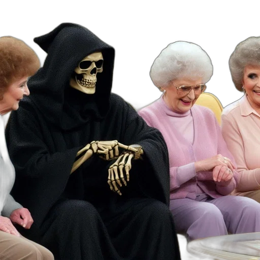 mask, staff, vaporwave, fire, four, elderly, women, including transparent PNG cut-out
