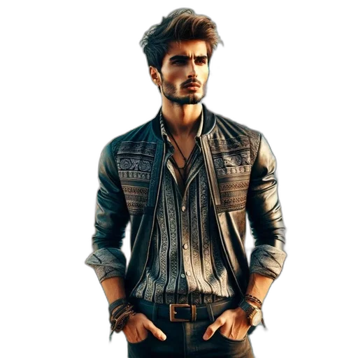 jacket, face, concept art, photorealistic, fantasy art, 3d render, young, man transparent PNG cut-out