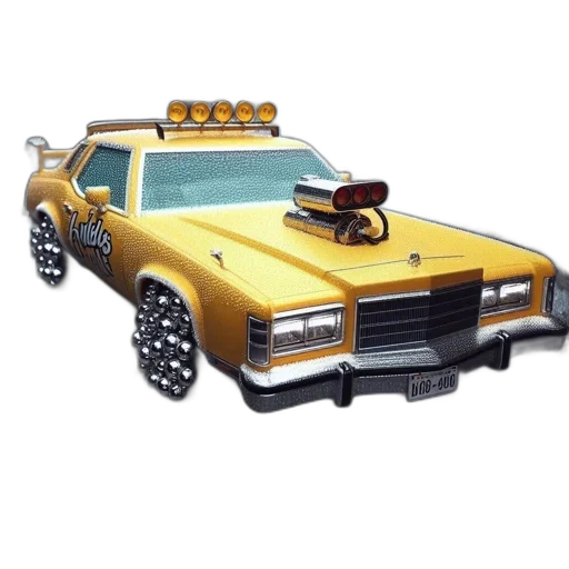 car, weapon, 3d render, concept art, yellow, vintage, spherical, wheels transparent PNG cut-out