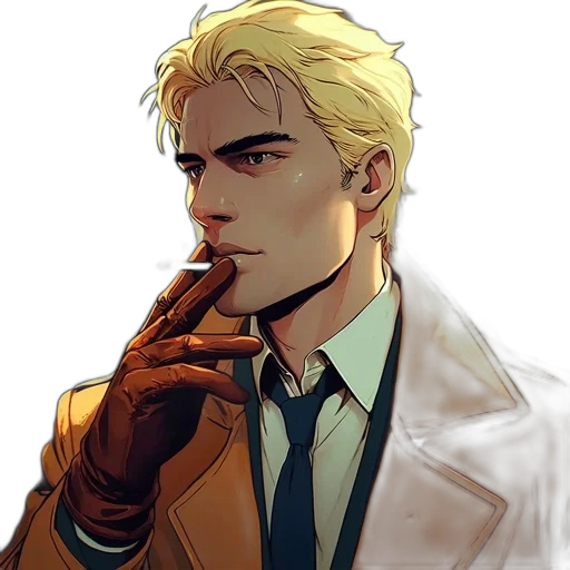 jacket, staff, face, comic book art, concept art, cartoon, pixel art, neon lights transparent PNG cut-out