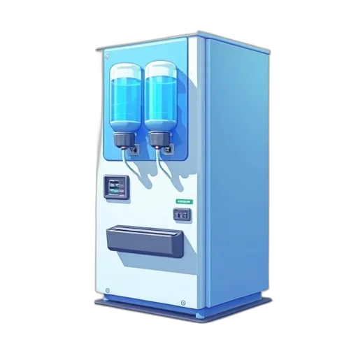 robot, bottle, 3d render, pixel art, concept art, vaporwave, blue, digital transparent PNG cut-out