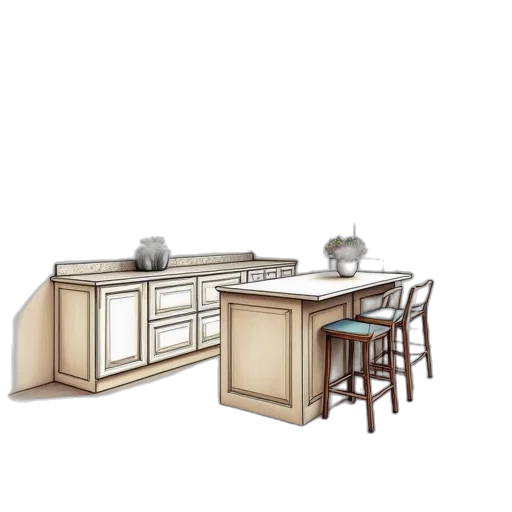 furniture, 3d render, photorealistic, concept art, earth tones, drawing, kitchen, cabinet transparent PNG cut-out