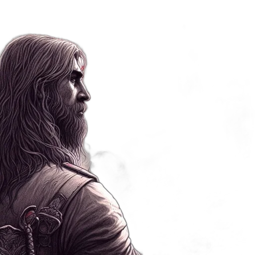 sword, fantasy art, concept art, comic book art, photorealistic, monochrome, scene, bearded transparent PNG cut-out