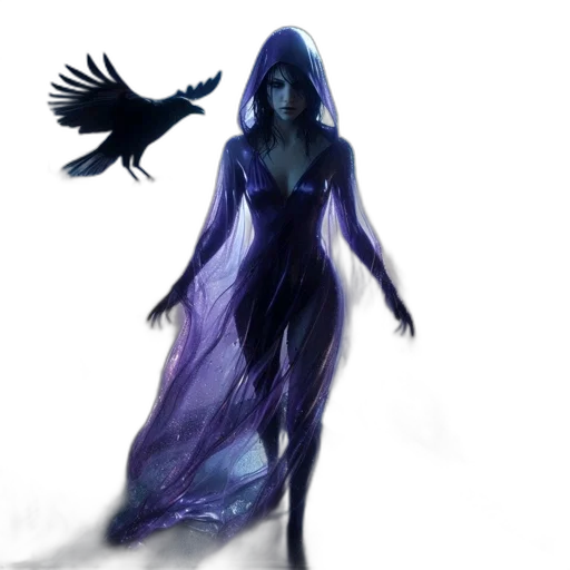 dress, creature, concept art, fantasy art, comic book art, pixel art, fog, blue transparent PNG cut-out