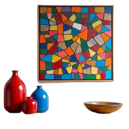 photorealistic, oil painting, 3d render, colorful, red, blue, dark, mosaic transparent PNG cut-out