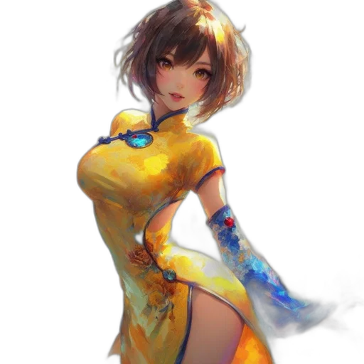 dress, robot, staff, flower, fantasy art, concept art, cyberpunk, anime transparent PNG cut-out