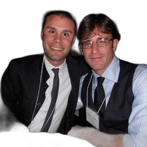 staff, photorealistic, two, men, formal, attire, sit, together transparent PNG cut-out