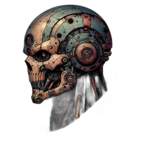 mask, robot, face, weapon, concept art, cyberpunk, 3d render, fantasy art transparent PNG cut-out