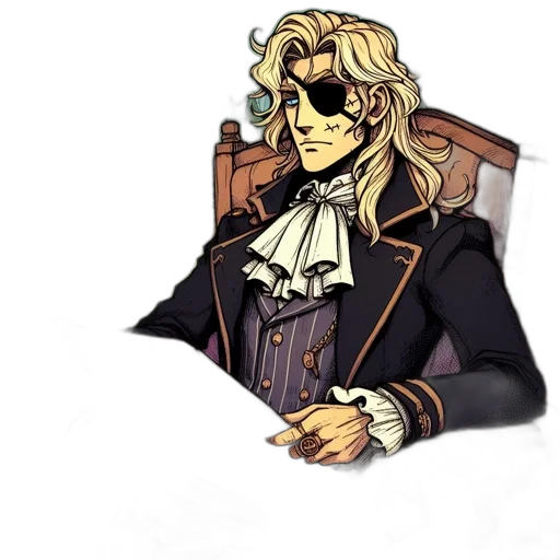 staff, crown, jacket, face, cartoon, concept art, pixel art, comic book art transparent PNG cut-out