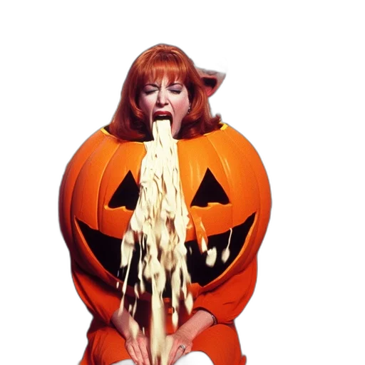 food, inside, room, woman, red, hair, wears, orange transparent PNG cut-out