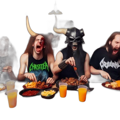 food, three, people, stage, comical, scene, restaurant, complete transparent PNG cut-out