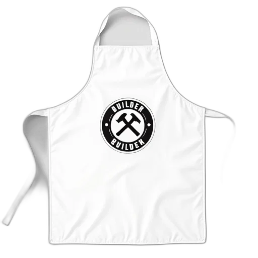 white, apron, circular, logo, center, featuring, hammer, text transparent PNG cut-out
