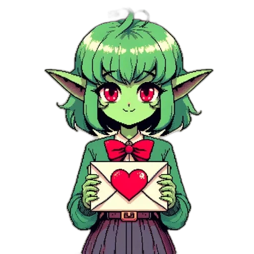 staff, creature, pixel art, fantasy art, anime, concept art, green, elf-like transparent PNG cut-out