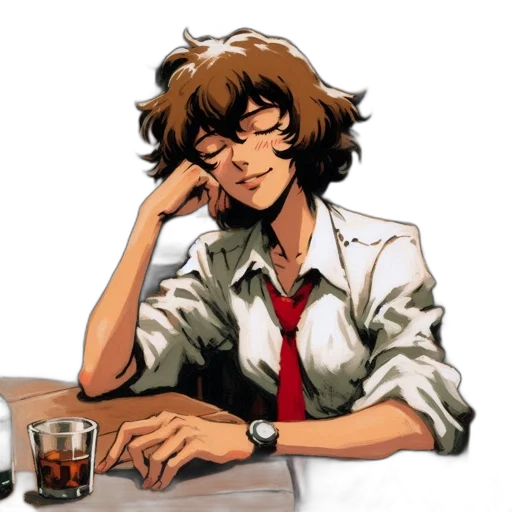 face, comic book art, concept art, pixel art, anime, woman, bar, wearing transparent PNG cut-out