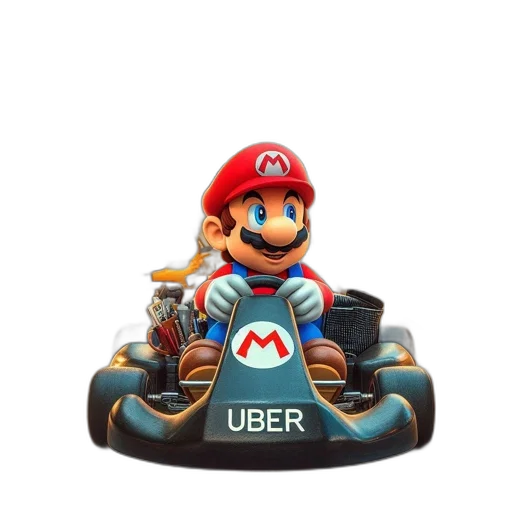 car, hat, 3d render, concept art, playful, mario, rides, uber-branded transparent PNG cut-out