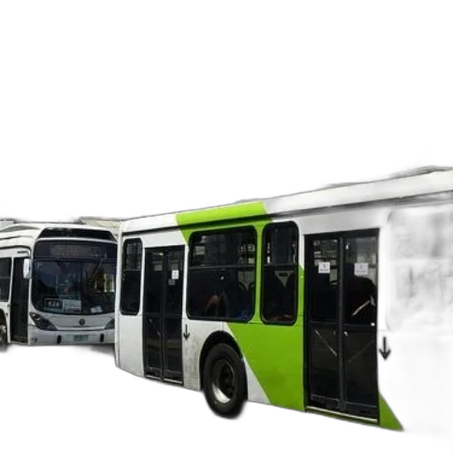 3d render, concept art, photorealistic, two, buses, one, white, green transparent PNG cut-out